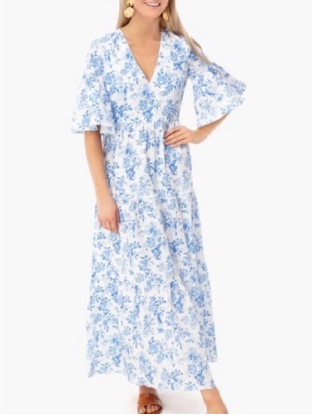 Tuckernuck Ginger Blue and White Floral Toile Print Maxi Dress